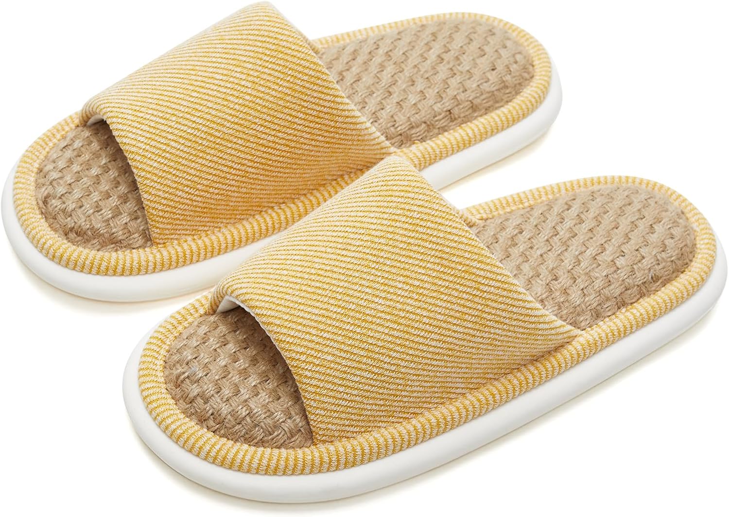 

Домашние тапочки utune Summer для женщин, льняные тапочки для дома, открытый носок, мужские домашние тапочки, дышащие, нескользящие сандалии для дома и улицы, желтый