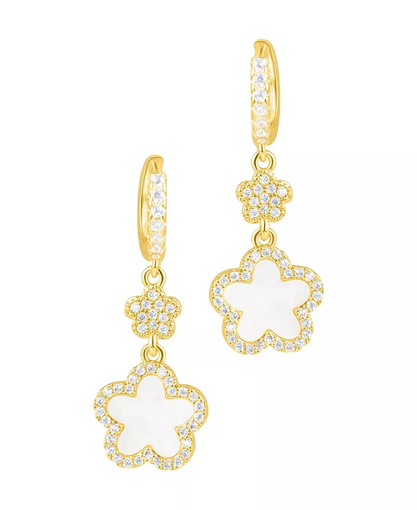 

Серьги с белым клевером и золотыми фианитами Adornia, white