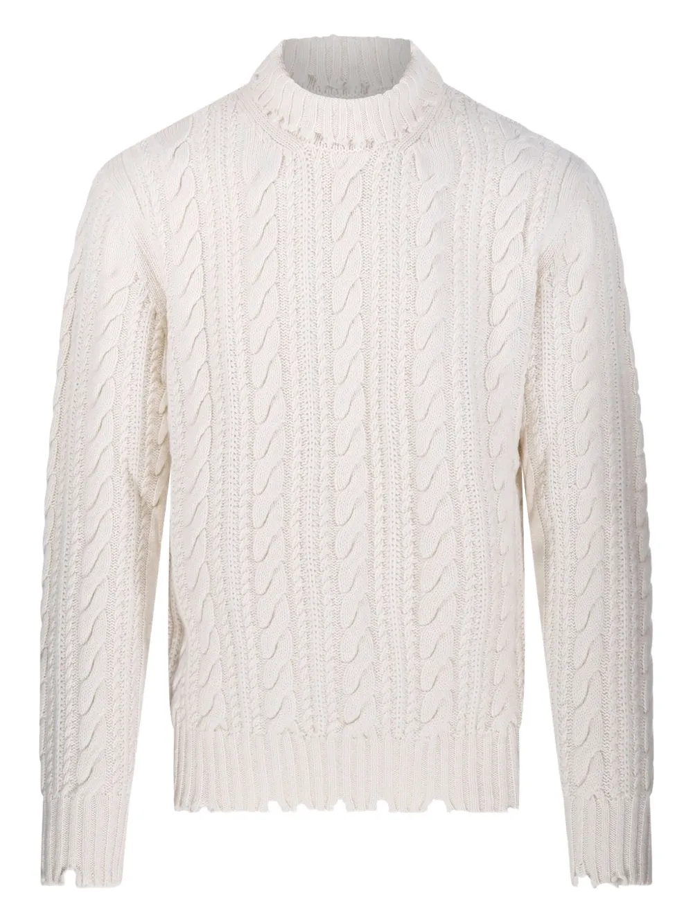 

Кабельный вязаный свитер с рваными краями A Paper Kid, белый