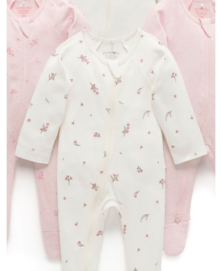 Комплект из 4 детских комбинезонов на молнии для девочек Purebaby, Vanilla blossom — фото 2