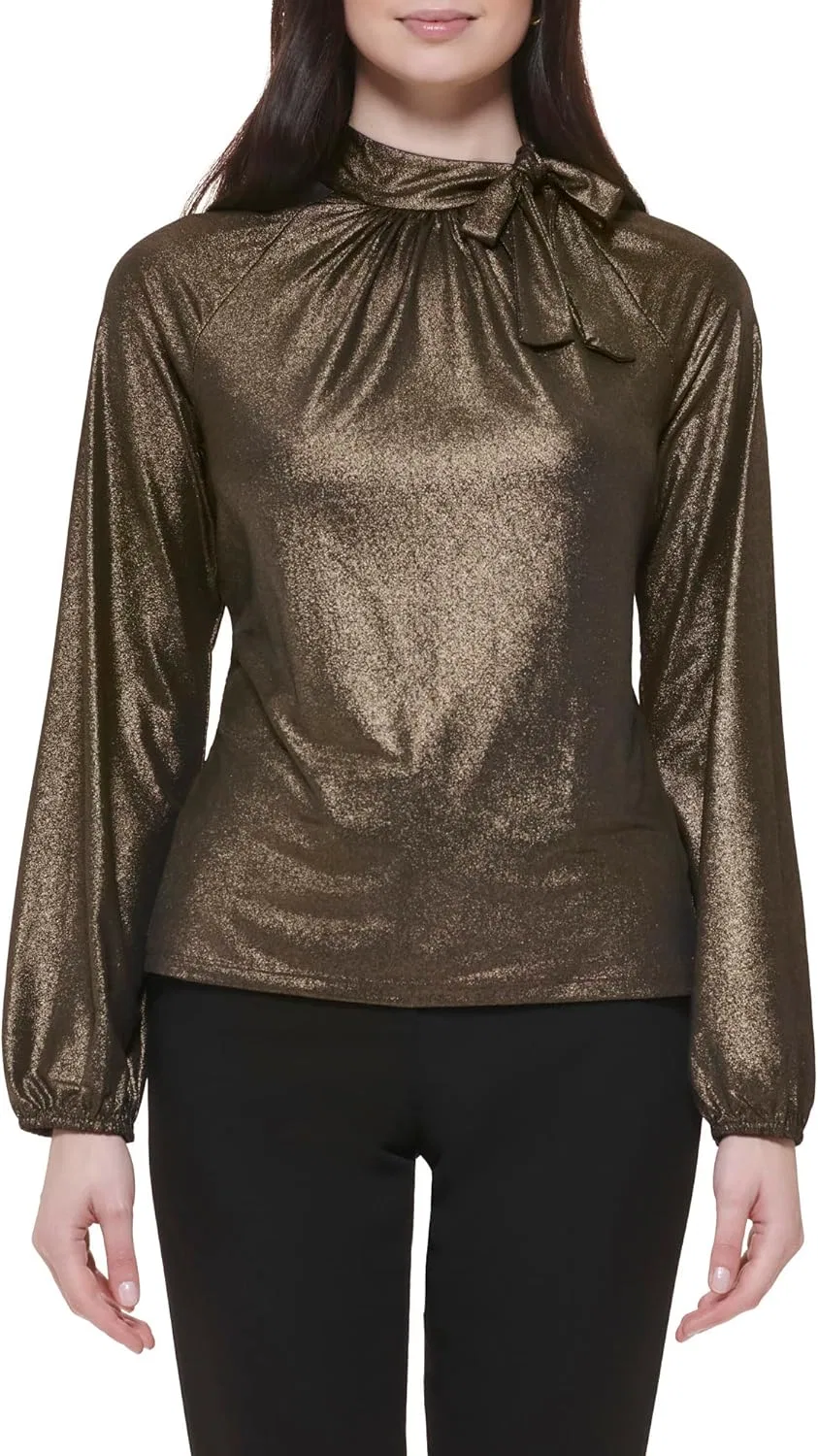 Блуза, длинный рукав, Work Top Dressy Blouse Knit Top, Tommy Hilfiger, антик-медь