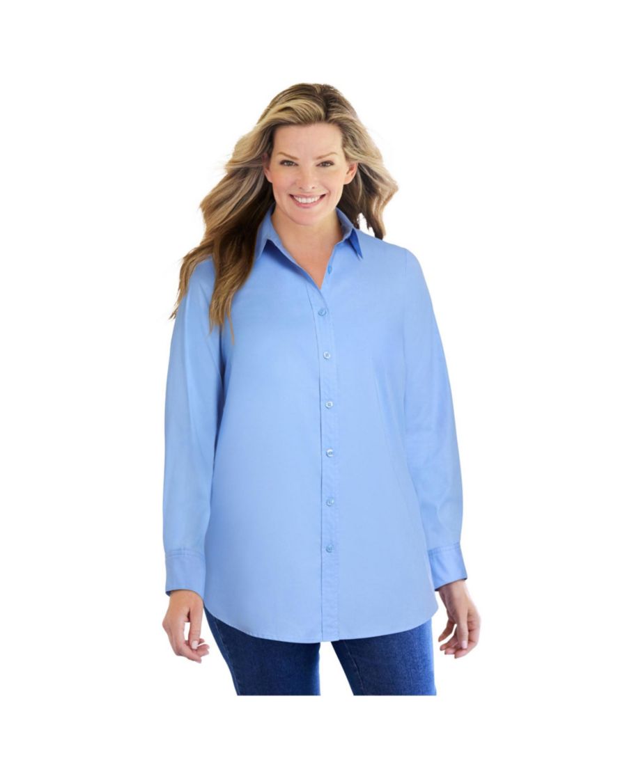 

Рубашка с длинным рукавом идеального размера для полных женщин Woman Within, French blue