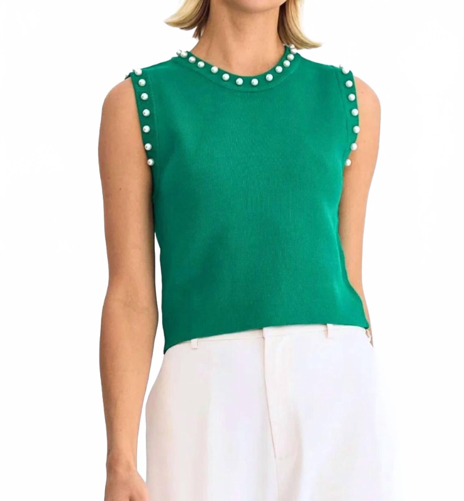 

Entro Топ без рукавов Meghan Pearl Embellished Sleeveless Top изумрудного цвета