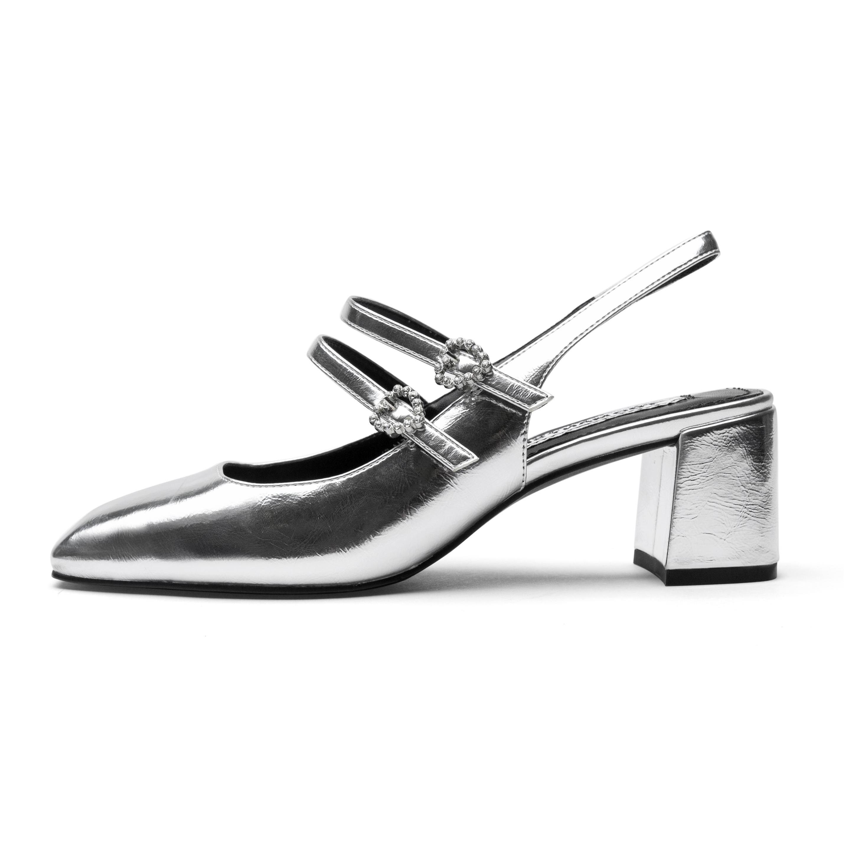 Galaxy Sweetheart Chunky Heel Mary Jane Shoes Women's TOOMANYSHOES, Silver