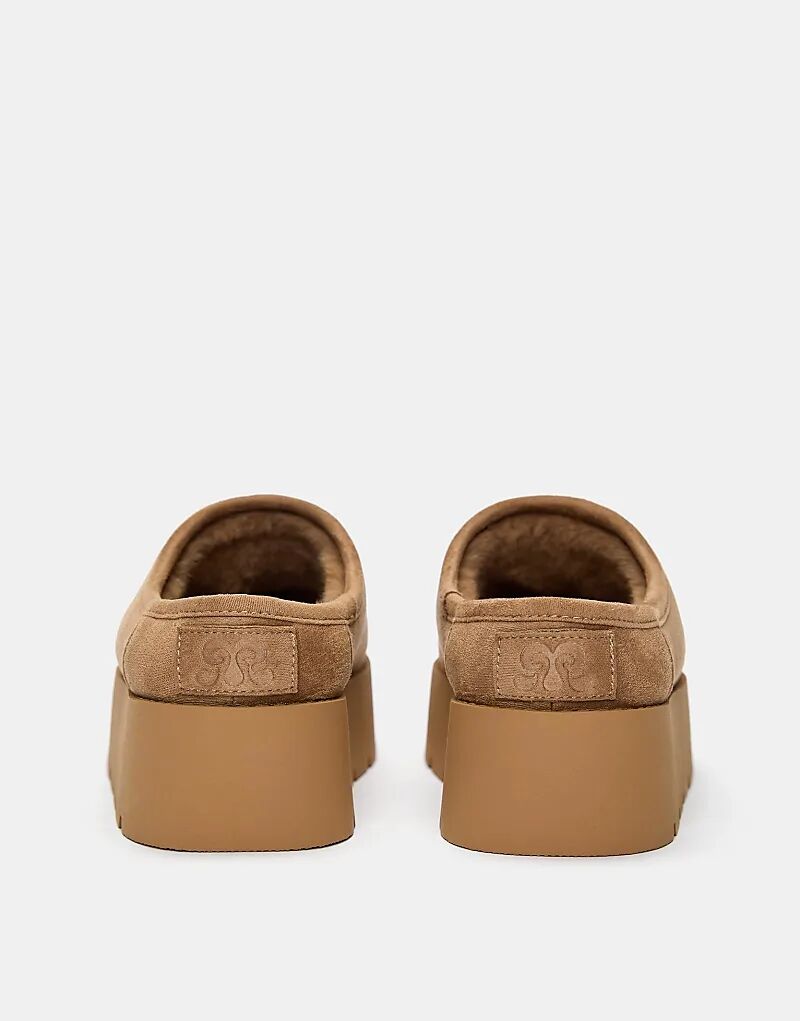 Сабо Pull&Bear на каблуке Block из искусственного меха бежевого цвета — фото 2