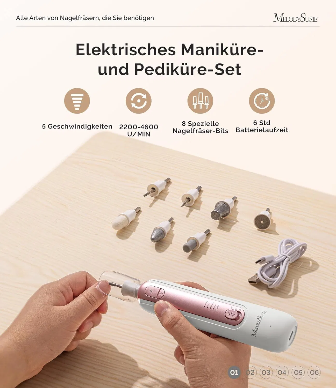 Перезаряжаемый электрический набор для маникюра и педикюра MelodySusie PC760G 8-в-1 Melodysusie — фото 2