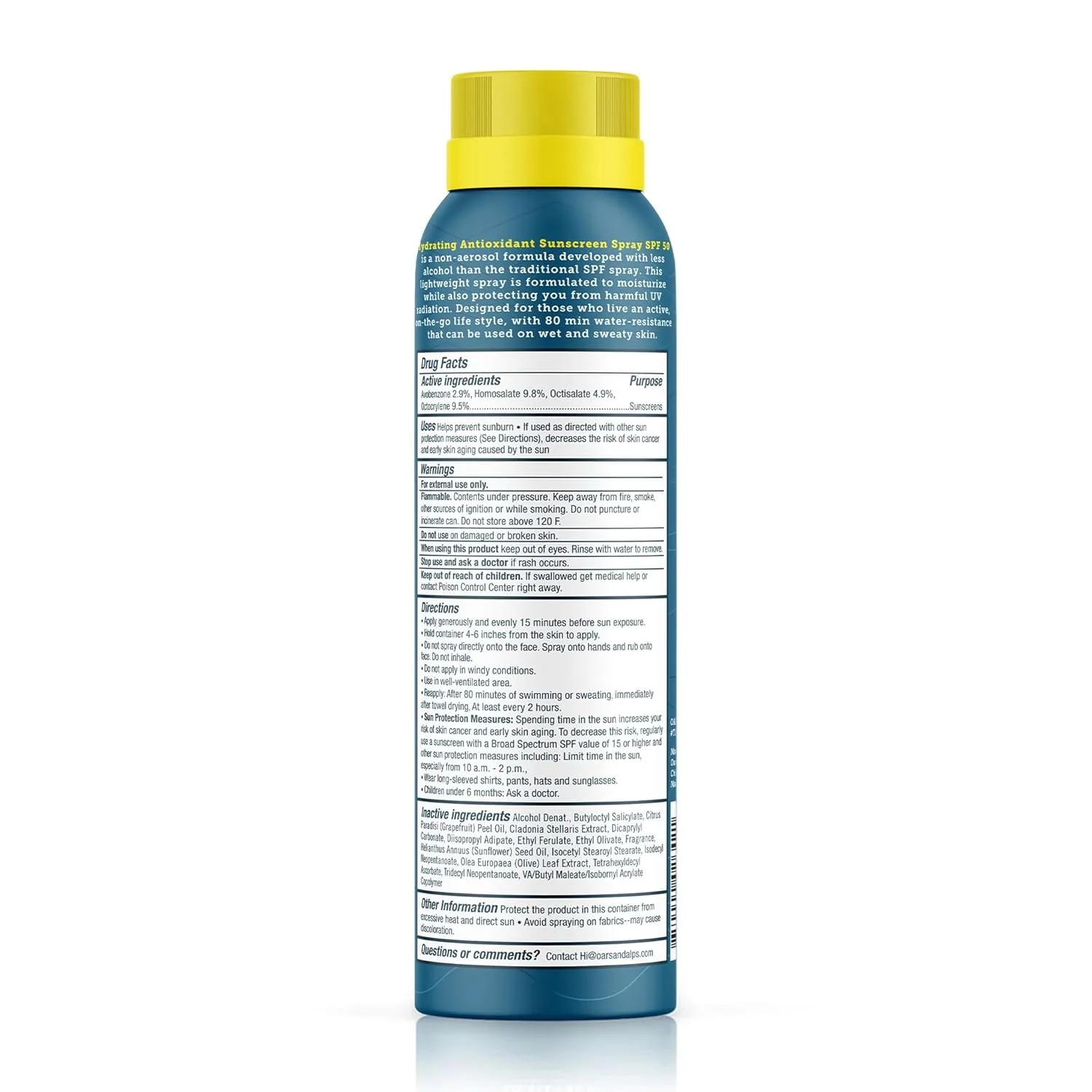 Oars + Alps SPF 50 солнцезащитный спрей для лица и тела, быстровпитывающийся, легкий, нежирный, водостойкий, без октиноксата и оксибензона, 6 унций, 2 шт 177 мл (2 шт.), SPF 50 — фото 2