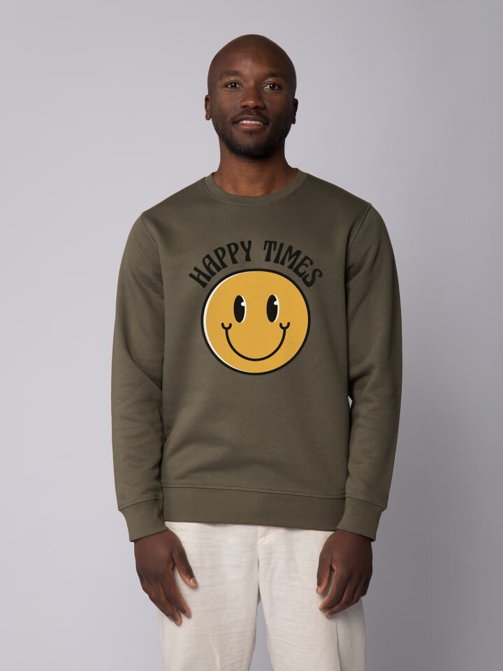 

Толстовка wat Apparel Happy times smiley emoji, хаки