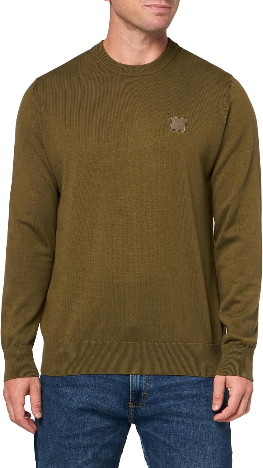 

BOSS Мужской свитер из хлопковой смеси с квадратным логотипом, Burnt Olive