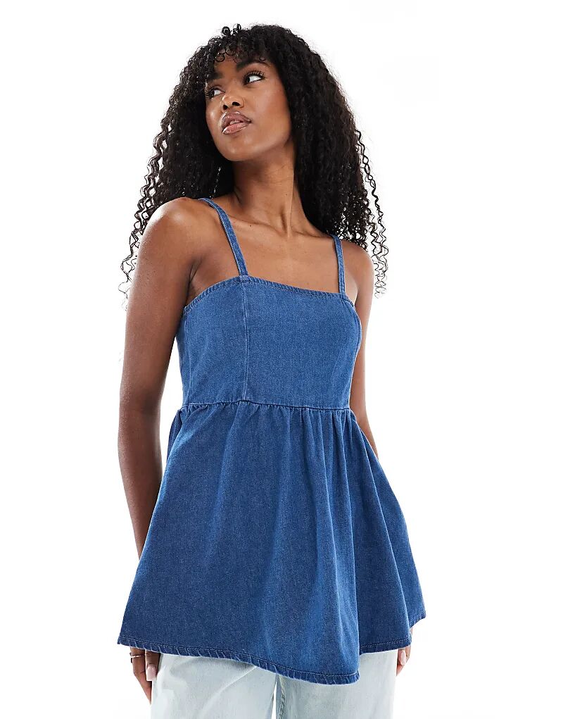 

Длинный джинсовый топ с баской ASOS DESIGN, средне-голубой