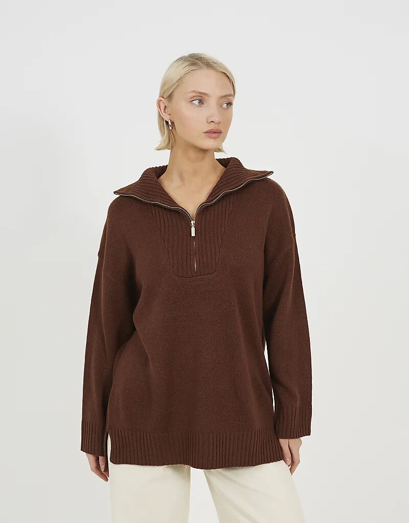 

Brave Soul — свободный вязаный джемпер с застежкой-молнией на 1/2 цвета шоколада