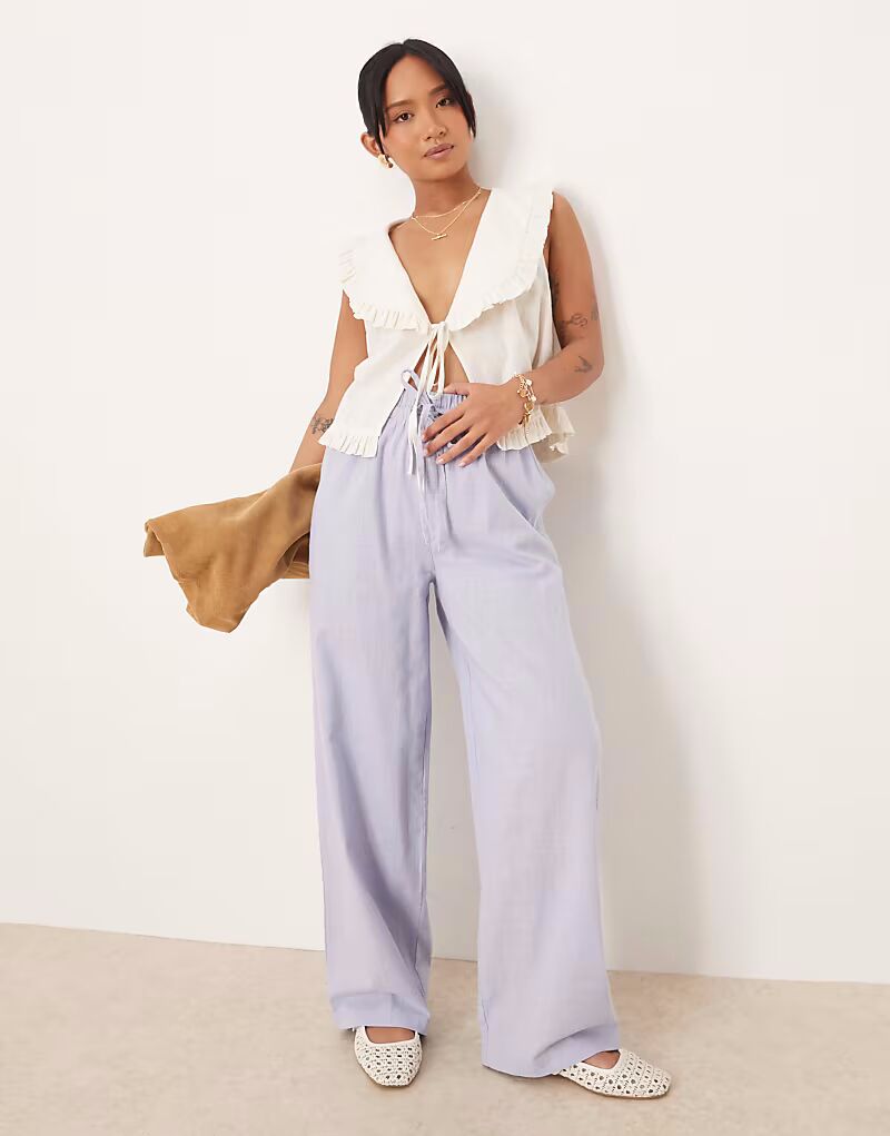 

Брюки-комбинезон ASOS DESIGN Petite из льняного материала синего цвета