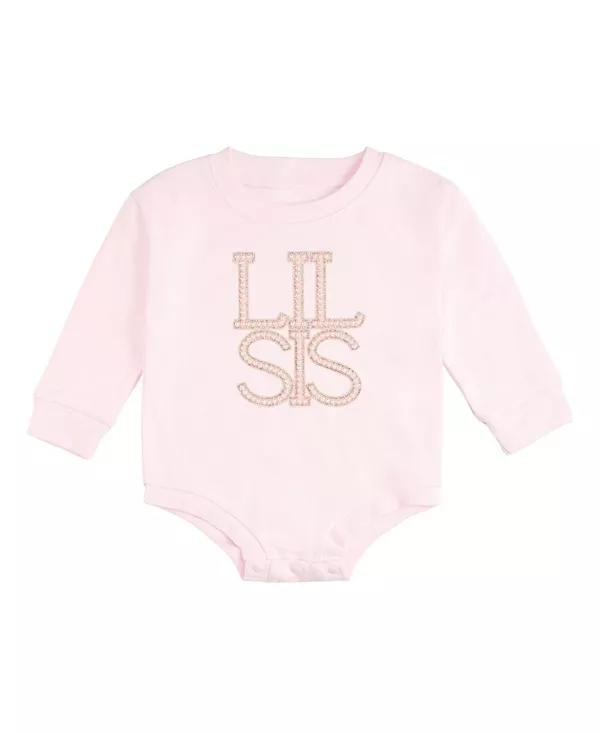 

Детский комбинезон с длинными рукавами и нашивкой из искусственного жемчуга для девочек. Sweet Wink, розовый