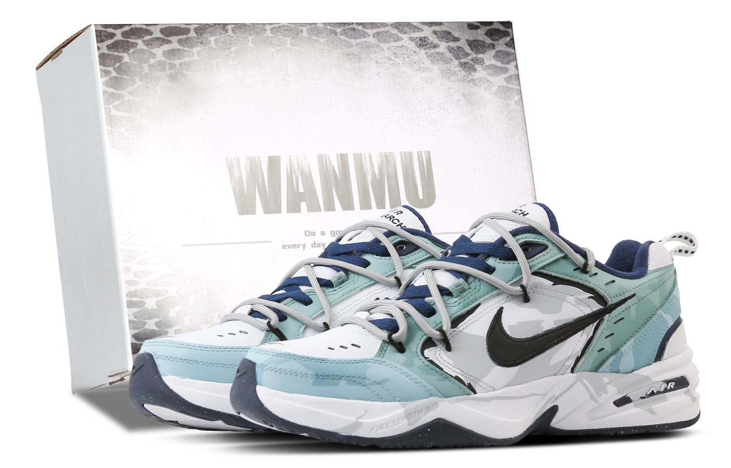 

Nike Кроссовки Air Monarch 4 Light Path Through Mist, устойчивые к истиранию и скольжению, низкие, массивные, унисекс, бело-зеленые
