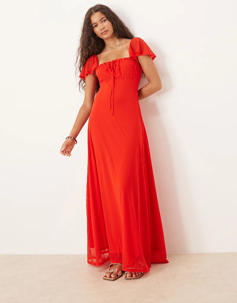 

Платье миди «молочница» из сетчатой ткани ASOS DESIGN красного цвета