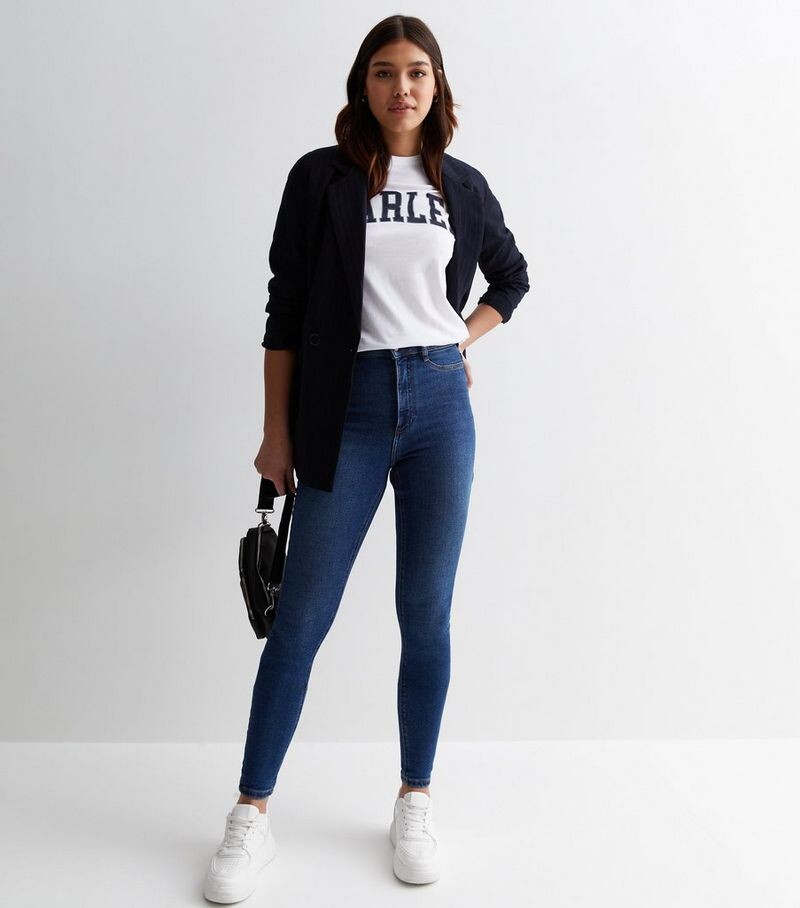 

Высокие синие джинсы скинни Hallie Disco New Look, синий