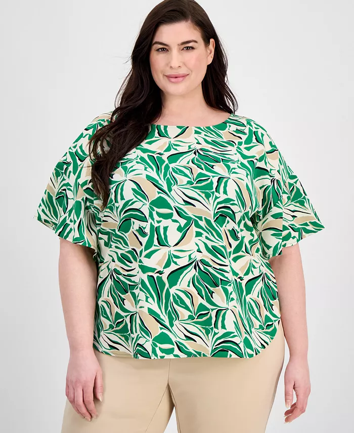 

Блузка с принтом и расклешенными рукавами Plus Size Anne Klein, зеленый