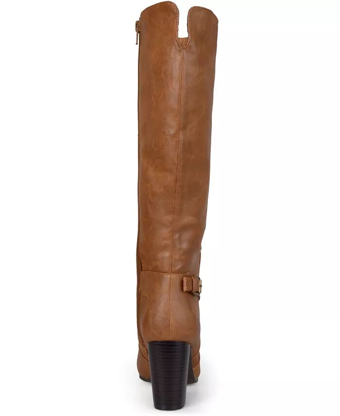 Женские сапоги Carver Wide Calf Block Heel до колена Journee Collection, коричневый/бежевый — фото 4