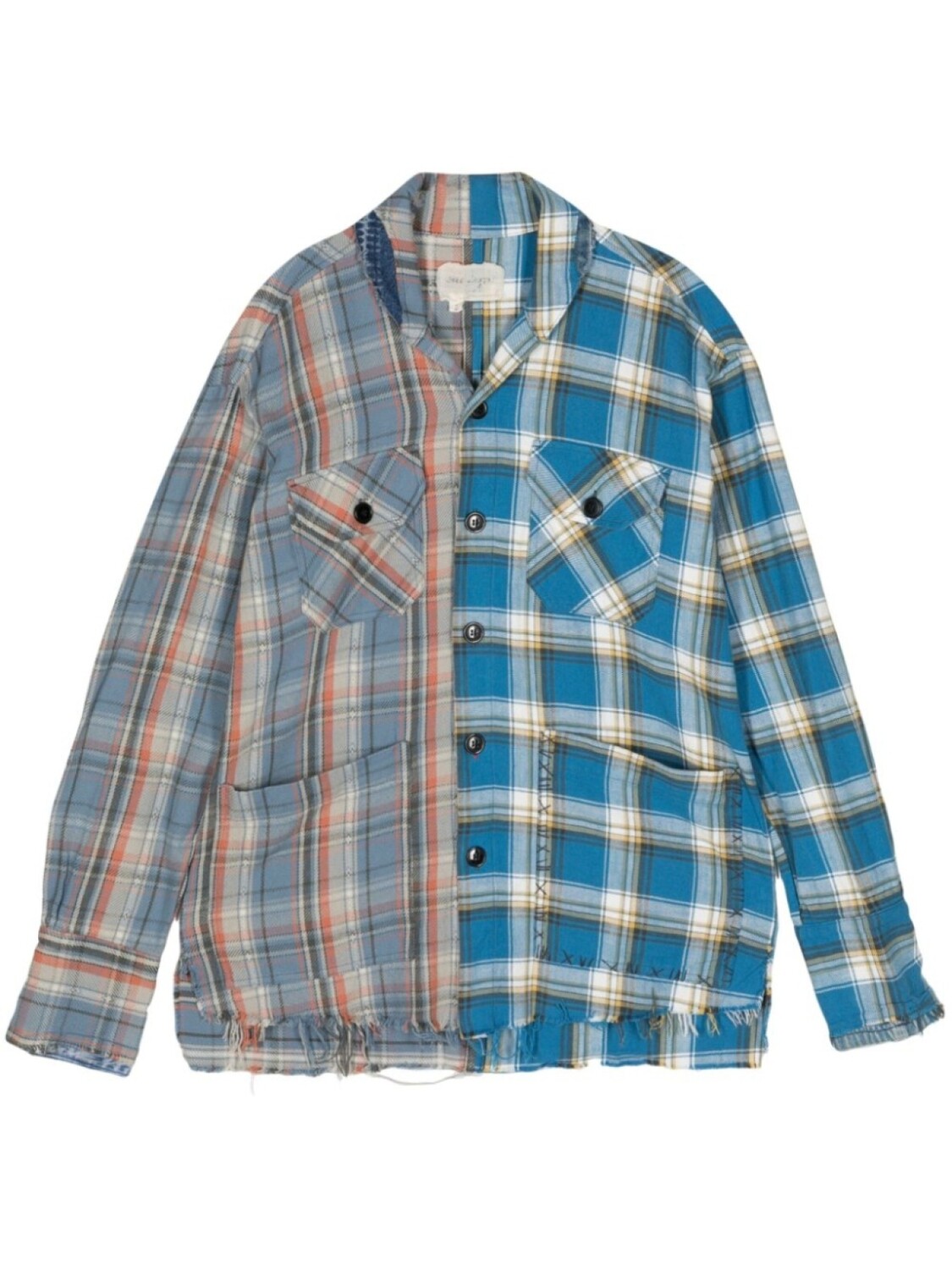 

Greg Lauren клетчатая рубашка в технике пэчворк, синий