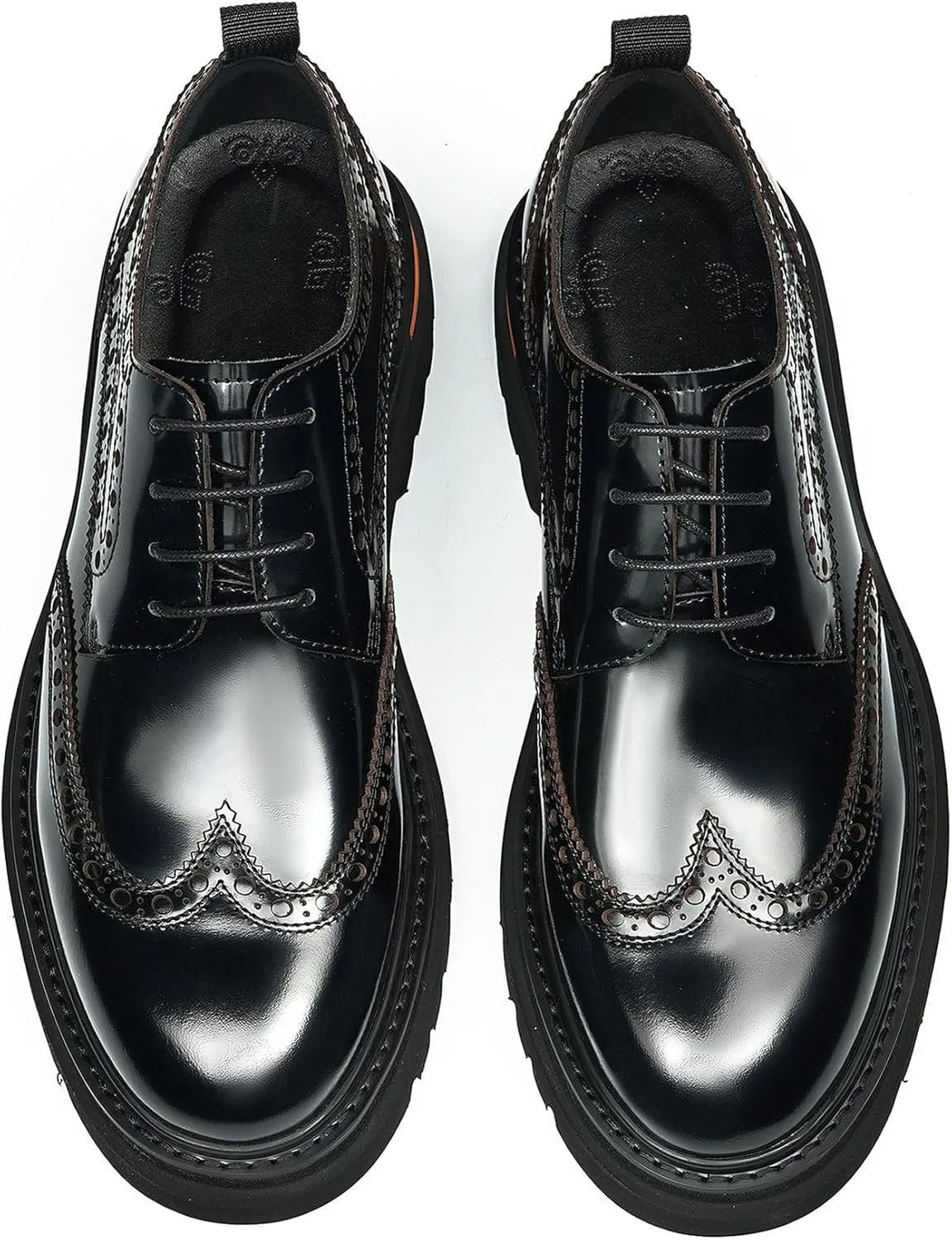 Мужские классические туфли Santimon Wingtip Brogue на шнуровке с грубой подошвой - блестящие дерби из натуральной кожи для повседневного ношения, деловых встреч, выпускного и свадьбы, черный — фото 4