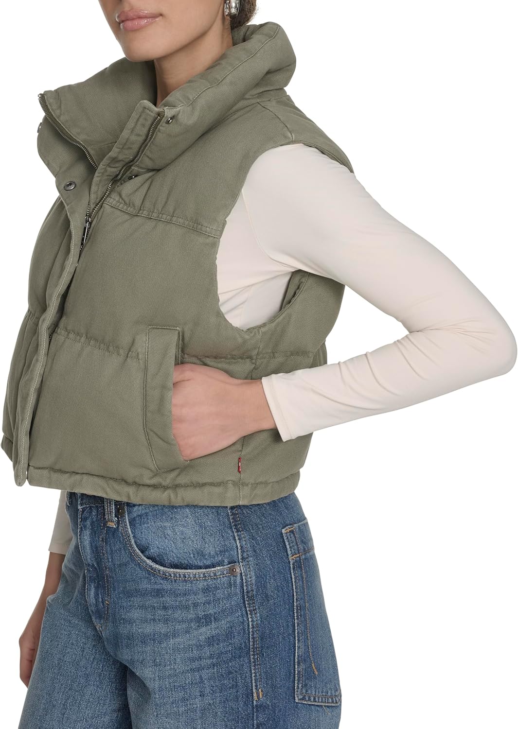 Женская укороченная хлопковая куртка Levi's, Light Olive Vest — фото 3