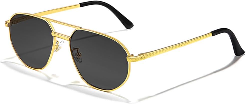 

Ретро солнцезащитные очки для мужчин и женщин, многоугольные металлические солнцезащитные очки с двойной перемычкой, защита от ультрафиолета UV400 MTZJH, C01 Gold Black