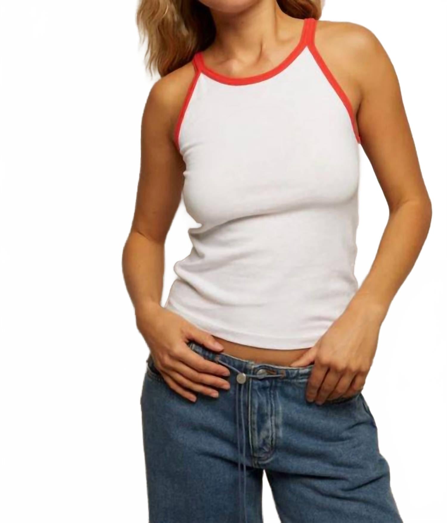 

Футболка-майка Shae Soft Cotton Jersey в бело-красном цвете PERFECTWHITETEE