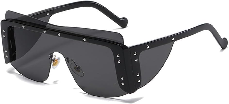 

Женские солнцезащитные очки без оправы, уникальные квадратные солнцезащитные очки с металлическими заклепками, модные мужские очки без оправы, женские очки с защитой от УФ-излучения UV400 HYYZZC, Black-black