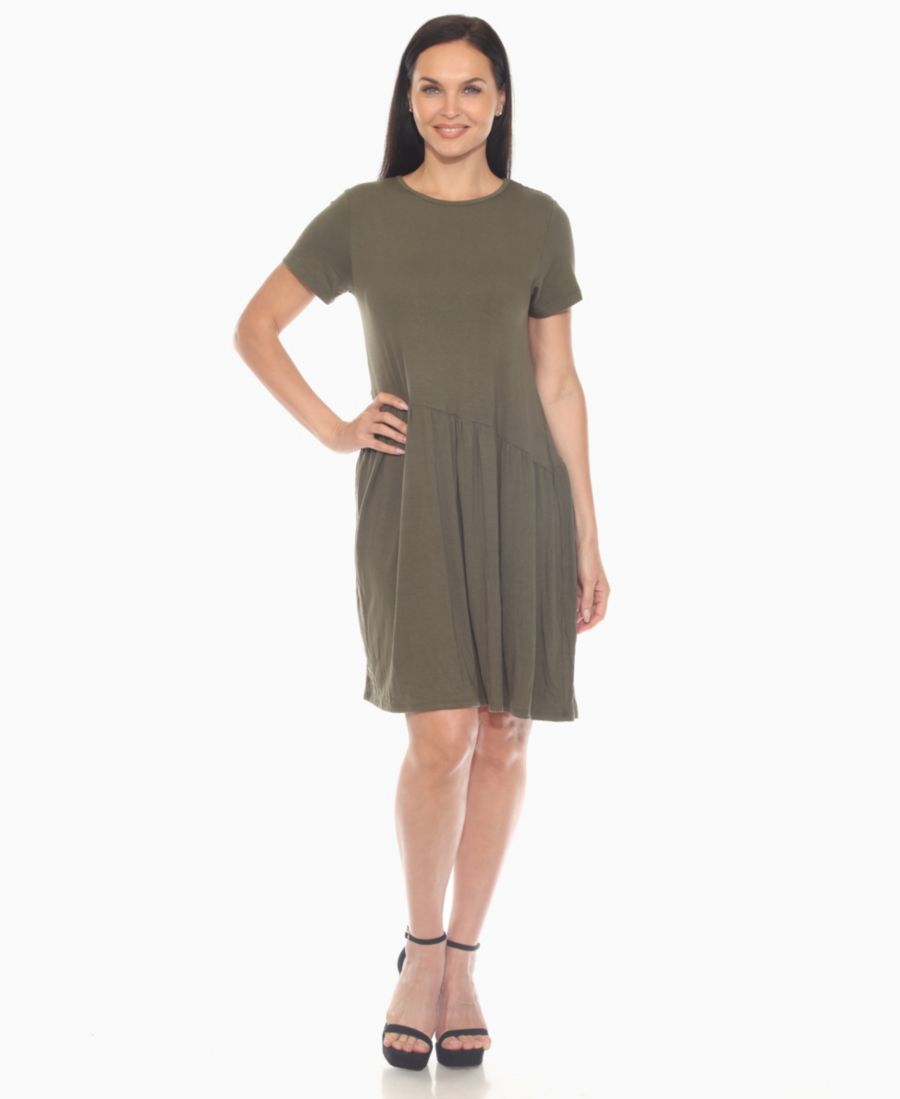 

Женское платье-трапеция с асимметричной талией и короткими рукавами White Mark, Olive
