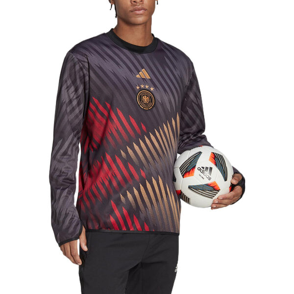 Толстовка Men's adidas Dfb Pre Wrmtop Round Neck Stripe Detail Logo Printing Pullover Long Sleeves Black, черный — фото 2