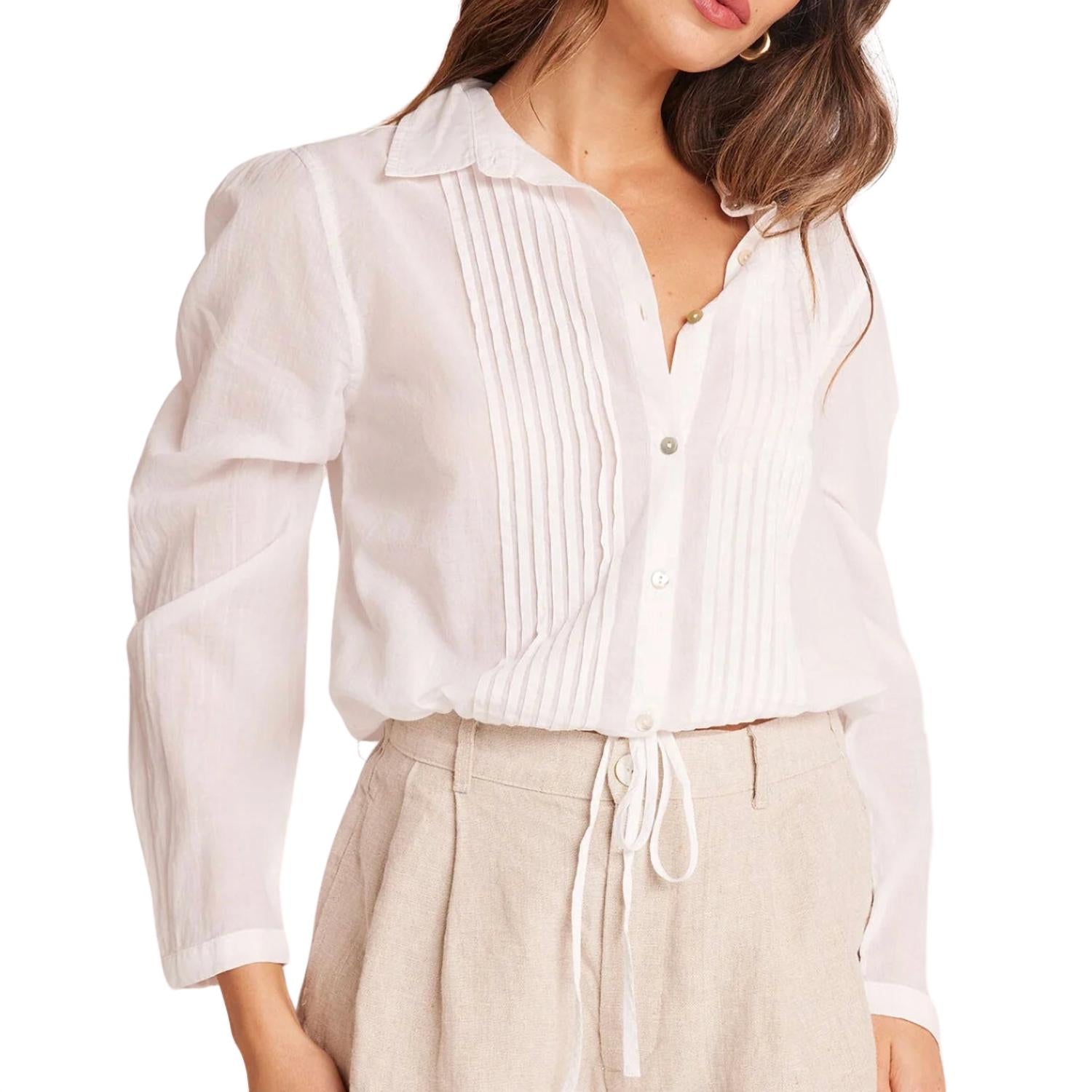

Укороченная рубашка на пуговицах Pintuck Crop в белом цвете Bella Dahl
