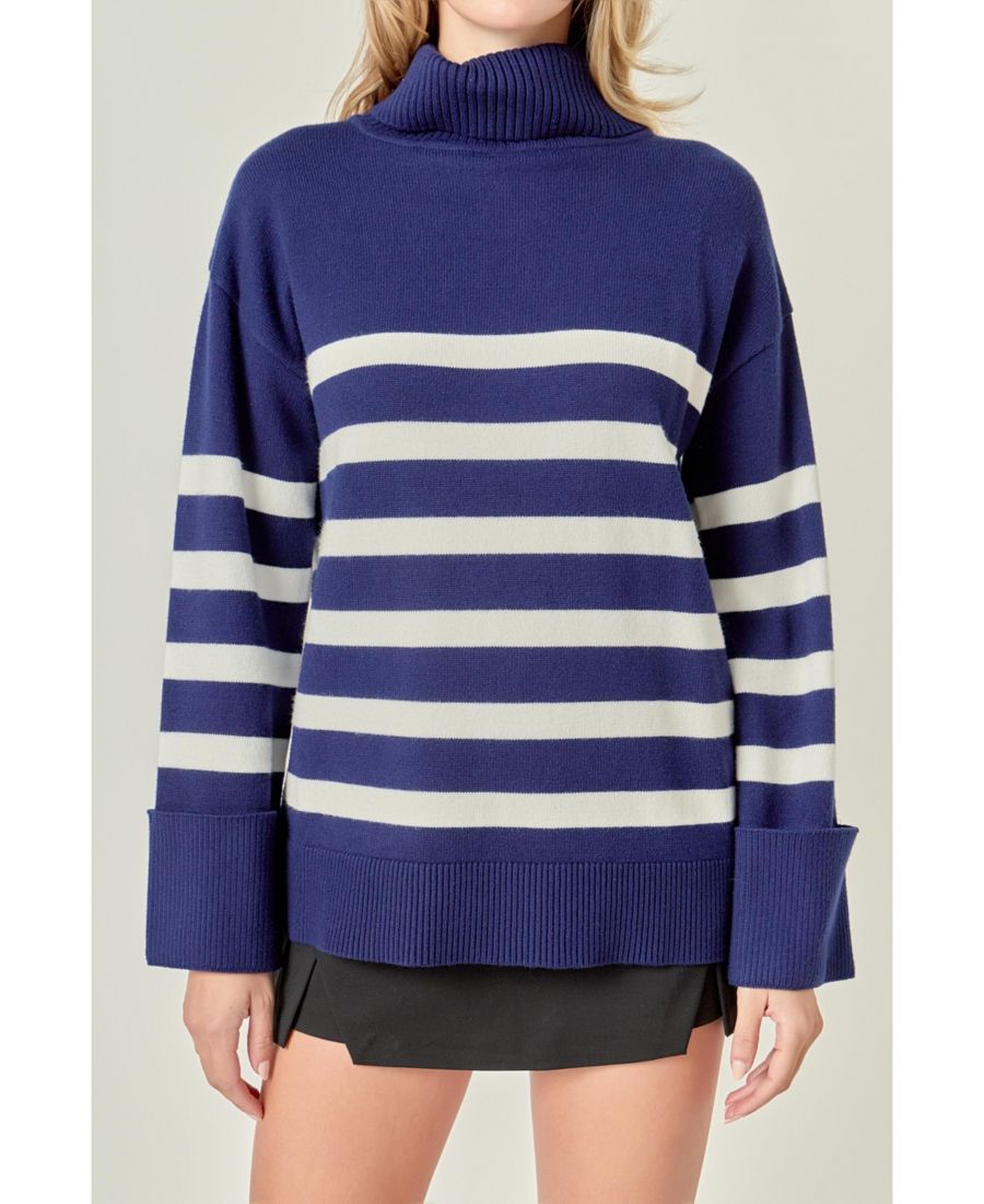 

Женский полосатый свитер с высоким воротником English Factory, Navy/white