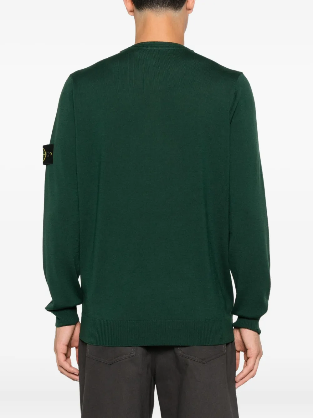 Свитер с круглым вырезом и нашивкой Stone Island, зеленый — фото 4