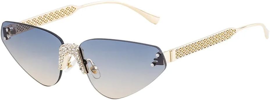 

Солнцезащитные очки UV400 с защитой от УФ-излучения - без оправы, в стиле "кошачий глаз", с панковскими заклепками, для женщин и мужчин, для бега и активного отдыха generic, Gold Blue Yellow