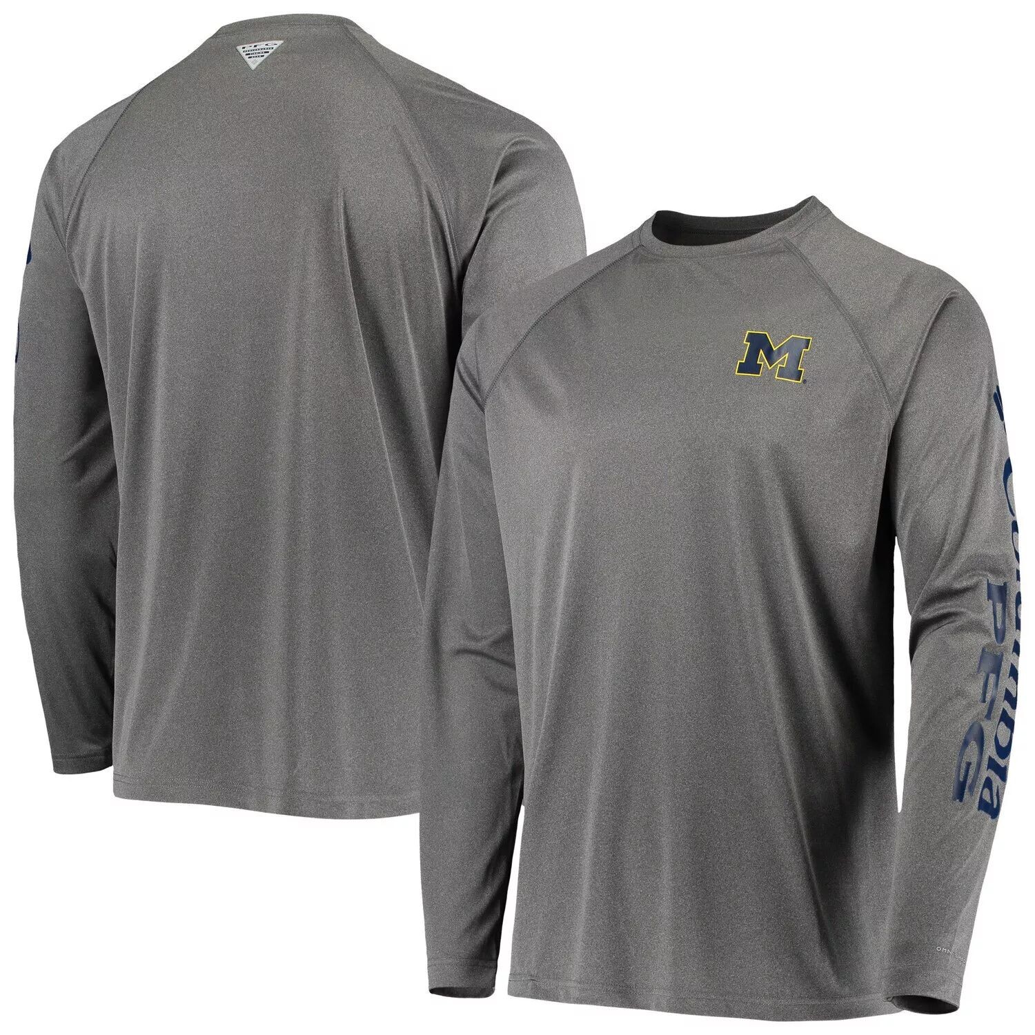 

Мужская футболка Columbia Charcoal Michigan Wolverines PFG Terminal Tackle Omni-Shade с длинным рукавом