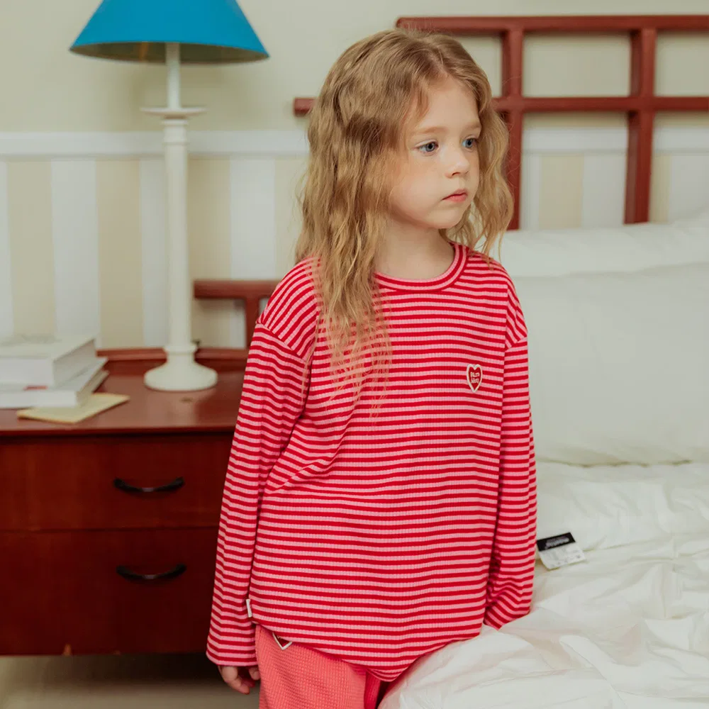 Детская футболка с длинным рукавом Bb Heart Stripe Rib красная от Belita&Boys — фото 2