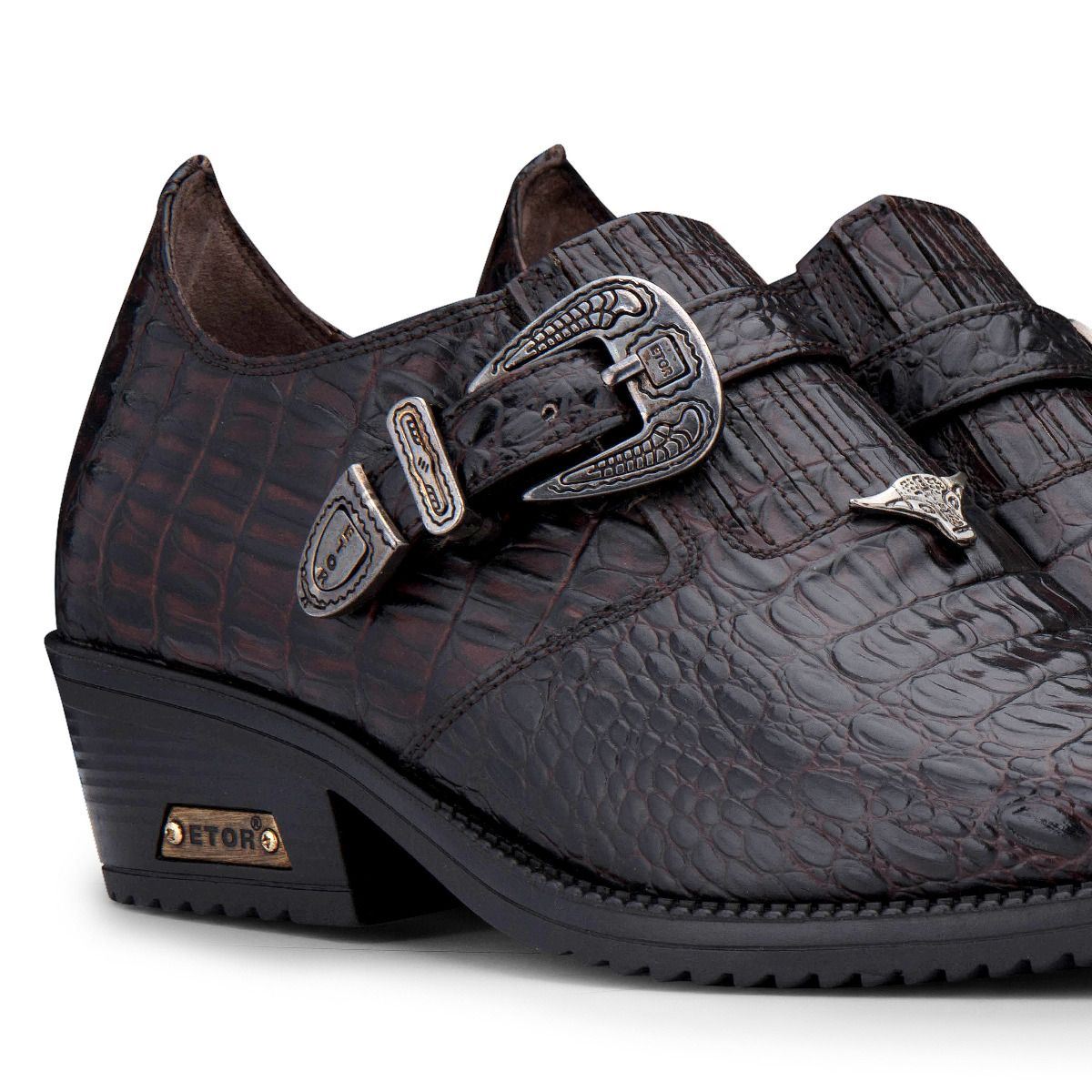 Мужские коричневые крокодиловые туфли Winklepicker на кубинском каблуке Infinity Leather — фото 3