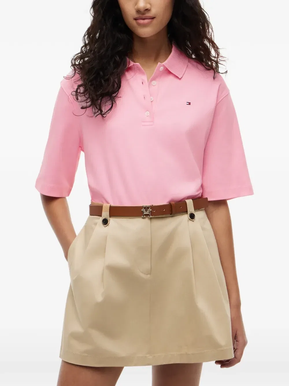 Топ-поло с вышитым логотипом Tommy Hilfiger, розовый — фото 3