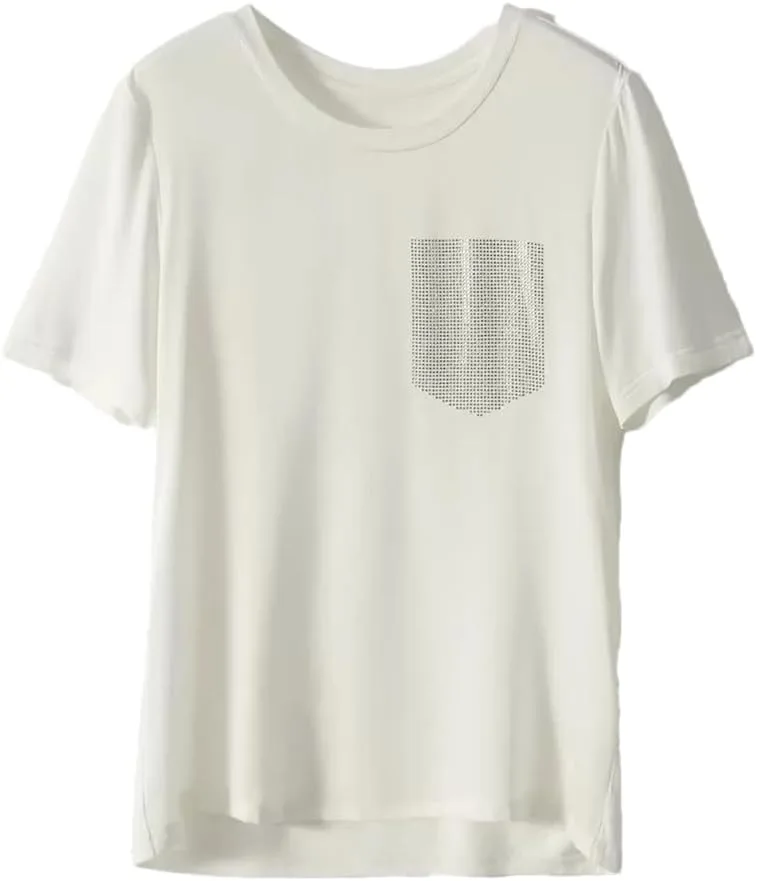 

Женская футболка из шелка Mulberry с коротким рукавом и круглым вырезом Vsadsau