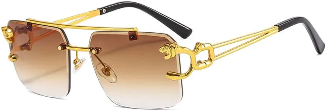 

Металлические солнцезащитные очки без оправы с леопардовым принтом, двойной перемычкой, градиентной защитной пленкой Ocean Film UV400 UATXTAU, Tea Gradient