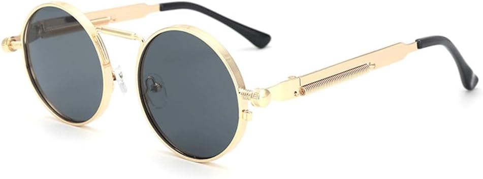 

Мужские солнцезащитные очки, женские солнцезащитные очки в стиле ретро-панк, круглая металлическая оправа, цветные линзы, модные очки для вождения, защита от ультрафиолета UV400 KTUCN, Gold Grey