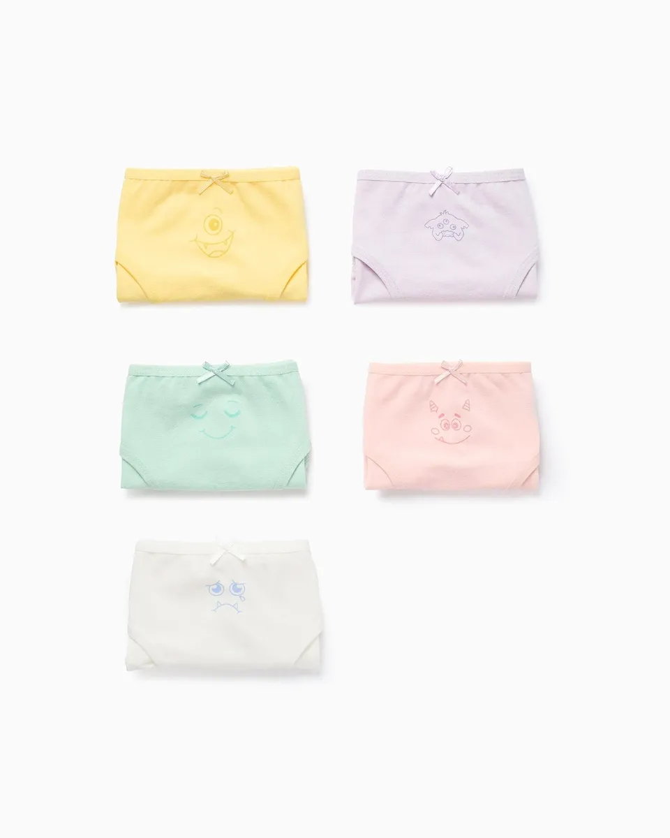 

Набор из 5 детских трусиков для девочек с принтом «Монстры эмоций» с бантиком Zippy, желтый