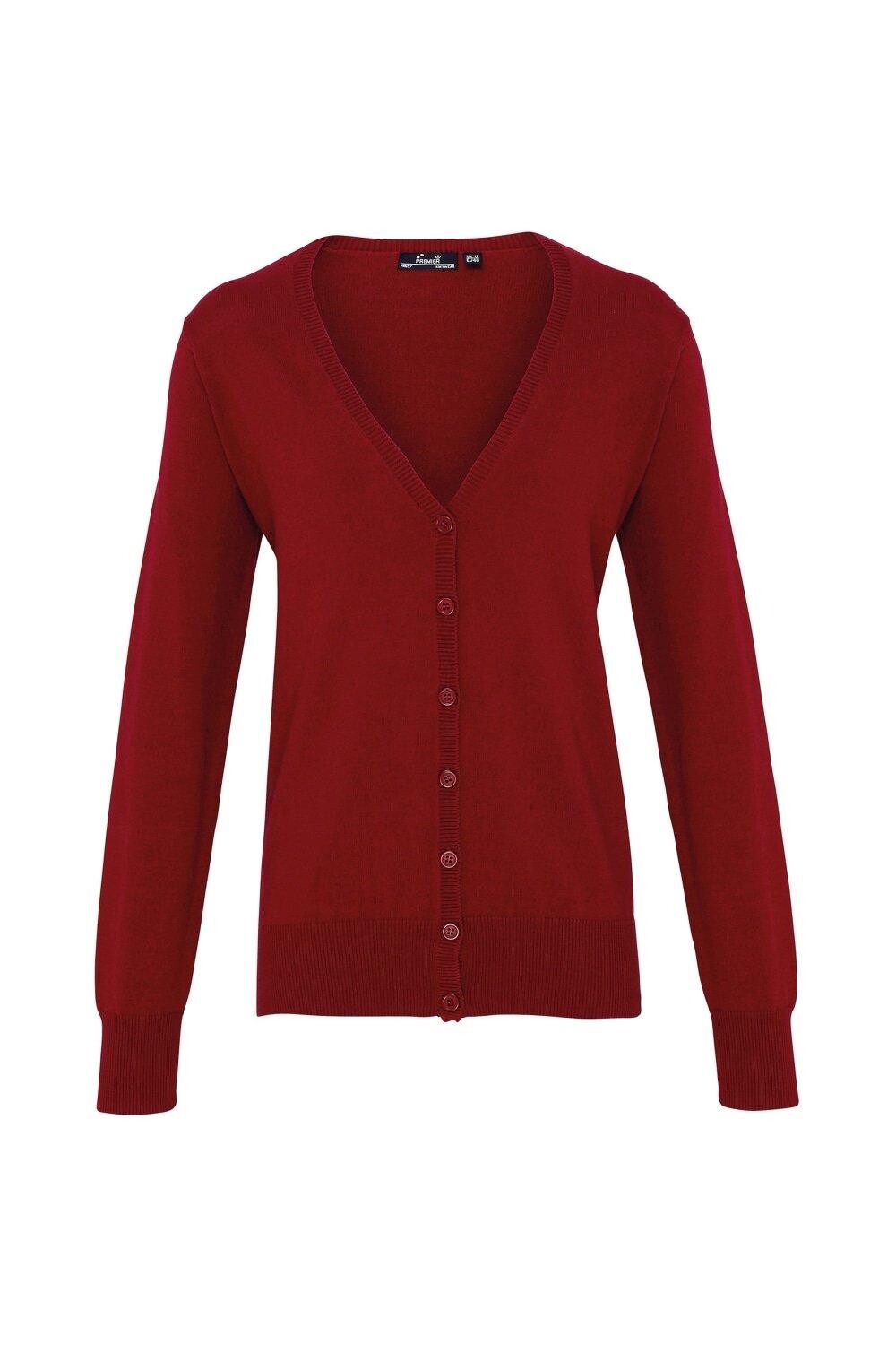 

Вязаный кардиган с длинными рукавами и V-образным вырезом на пуговицах Premier, красный