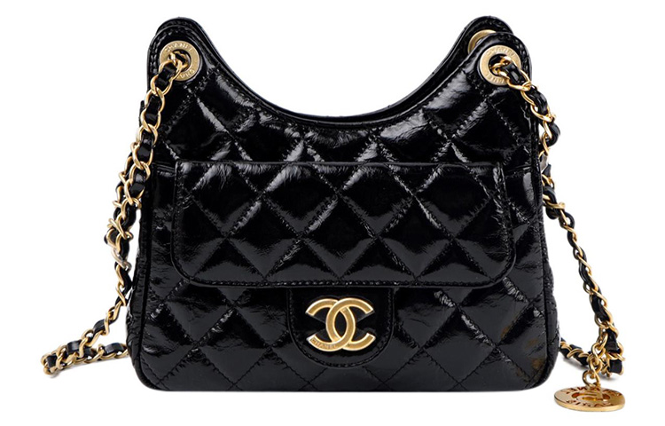 

CHANEL Весенняя яркая кожа теленка с морщинками и золотой фурнитурой женская маленькая черная сумка через плечо