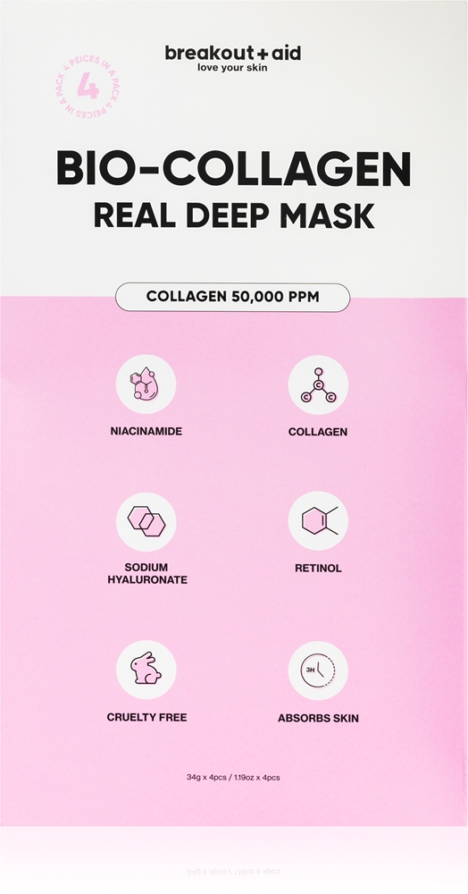 

Ночная маска Bio-Collagen Real Deep Mask с коллагеном Breakout + Aid, 4 шт