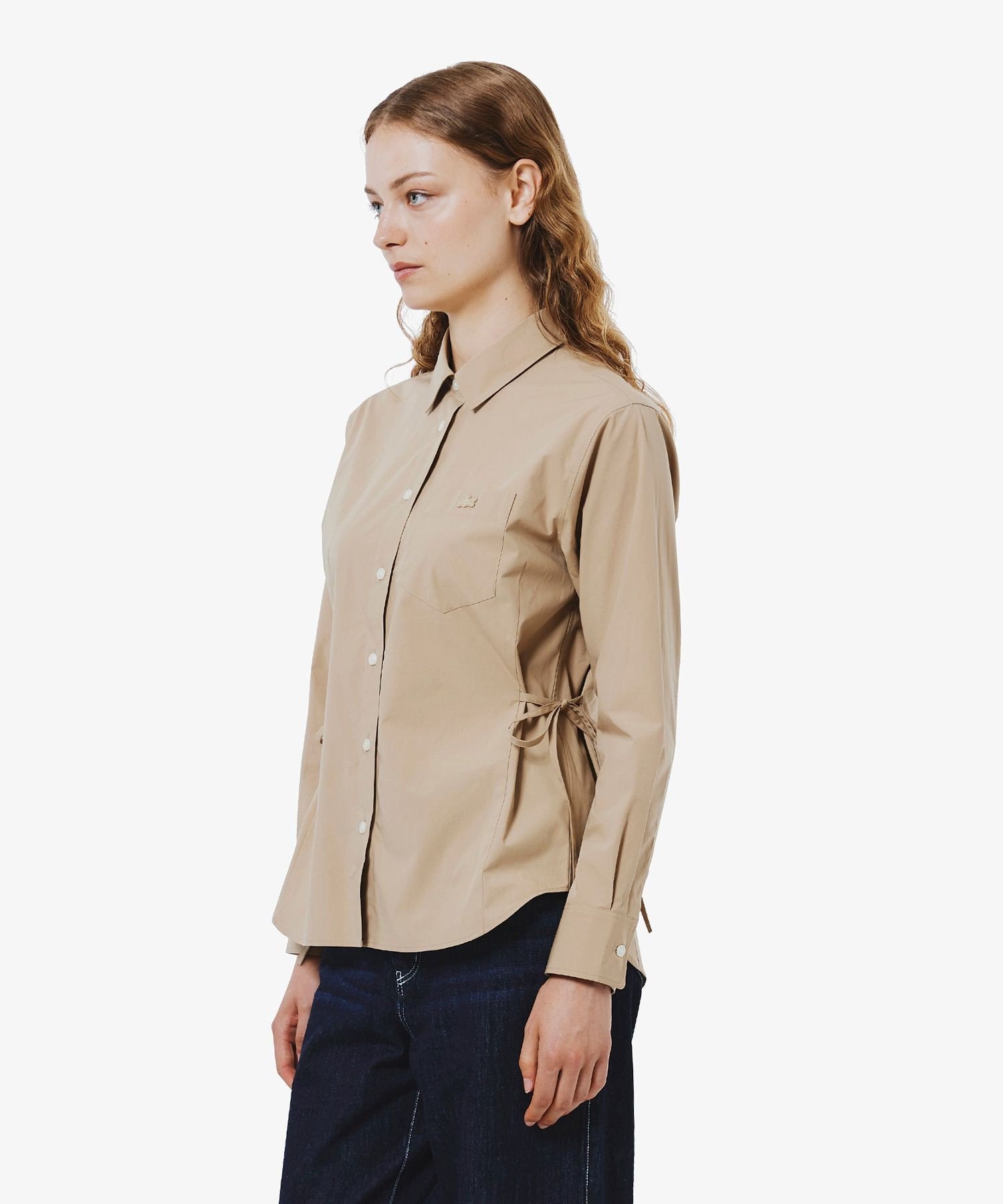 Рубашка LACOSTE Beige с длинными рукавами и лентами