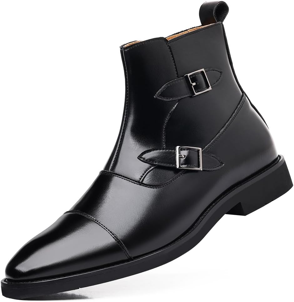 

Мужские классические ботинки Santimon с пряжкой из кожи, боковая молния, с круглым носком, повседневные ботинки до щиколотки, черный