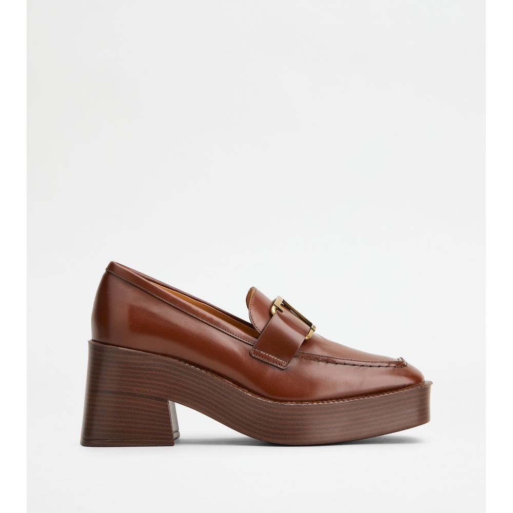 Кожаные лоферы на платформе TOD's, коричневый
