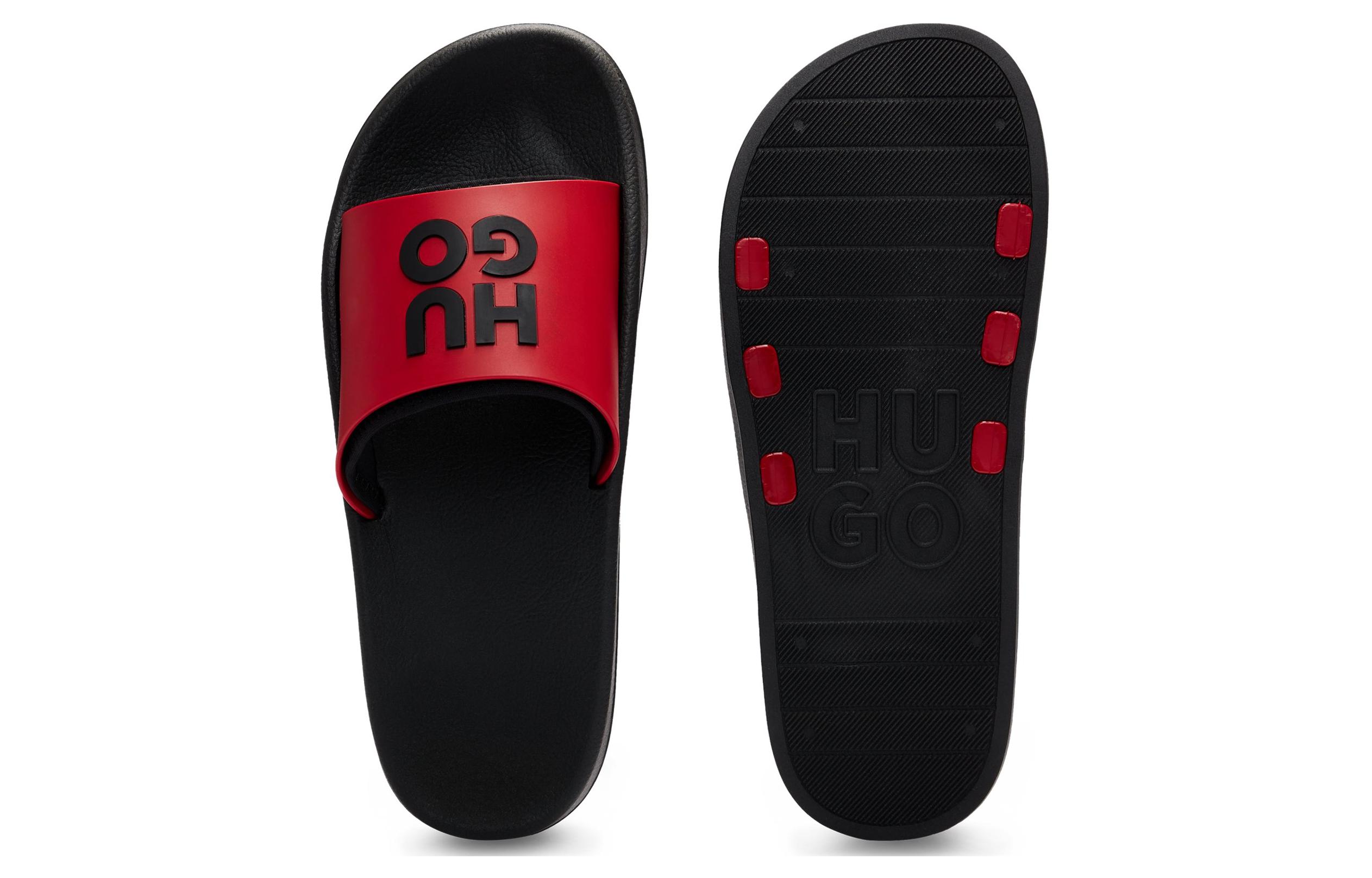 HUGO BOSS Мужские слайдеры с резиновой подошвой черно-красные, цвет Black Red — фото 4
