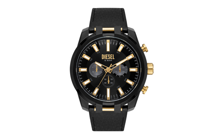 

Мужские часы DIESEL DZ4610 с кварцевым механизмом, кожаным ремешком и черным циферблатом